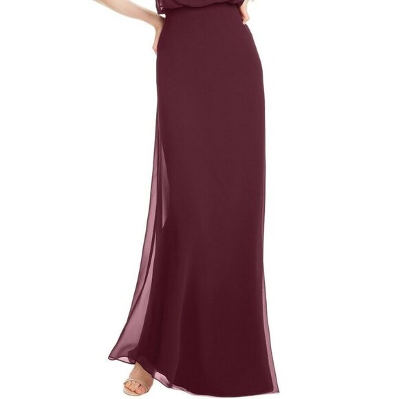 Bill Levkoff Wine Chiffon V-neck A-line Gown - Picture 2 of 4